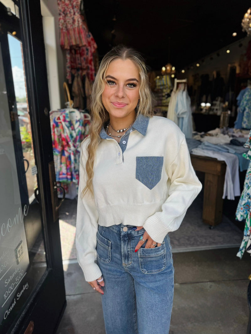 NEEDII POLO SWEATER DENIM COLLAR