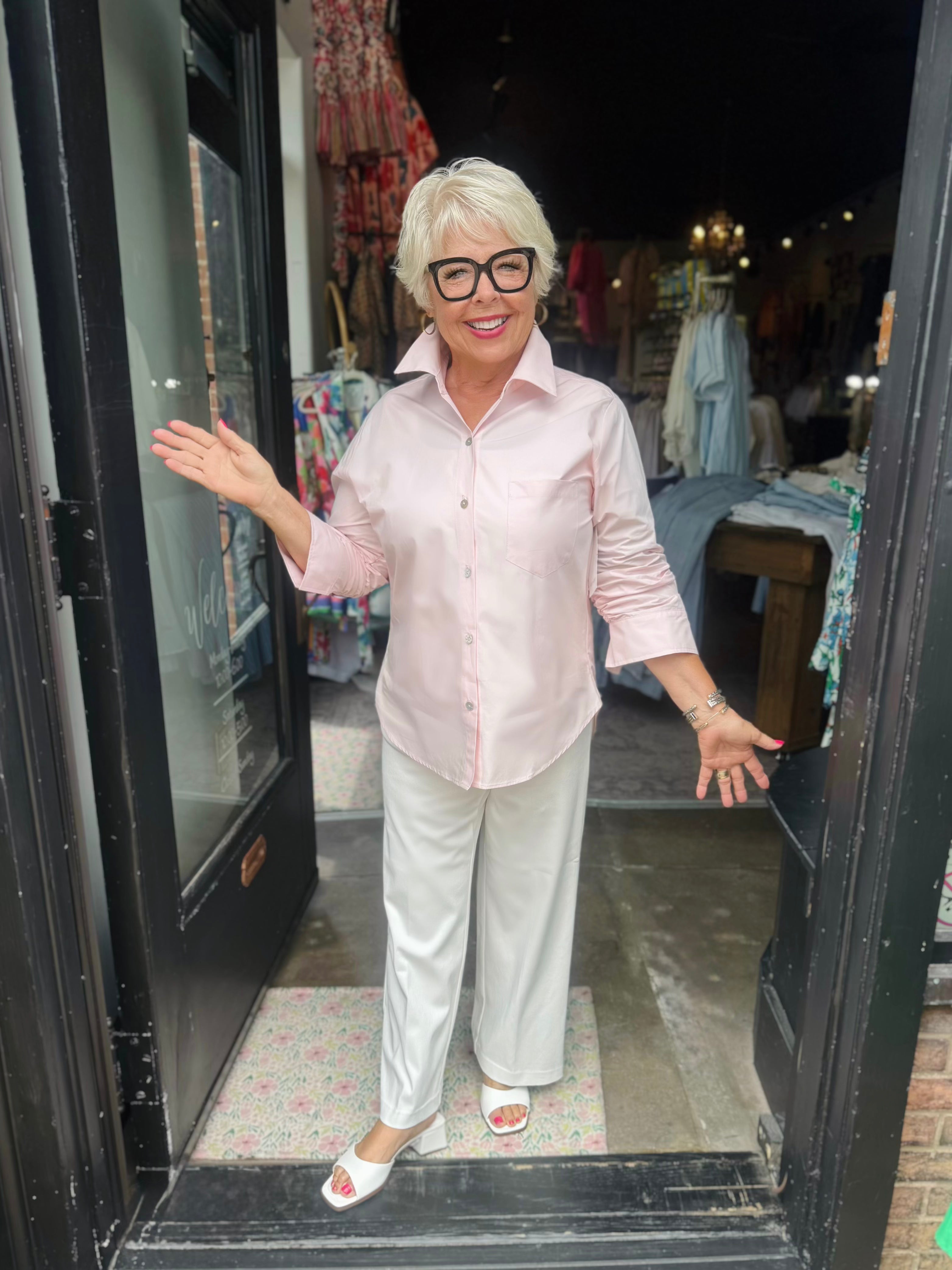 KAREN KANE 2L48208 ROSE RUCHED SLEEVE BUTTON UP SHIRT