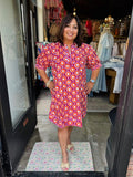 UNCLE FRANK 72695 PLUM PUFF SLEEVE FLORAL PRINT DRESS