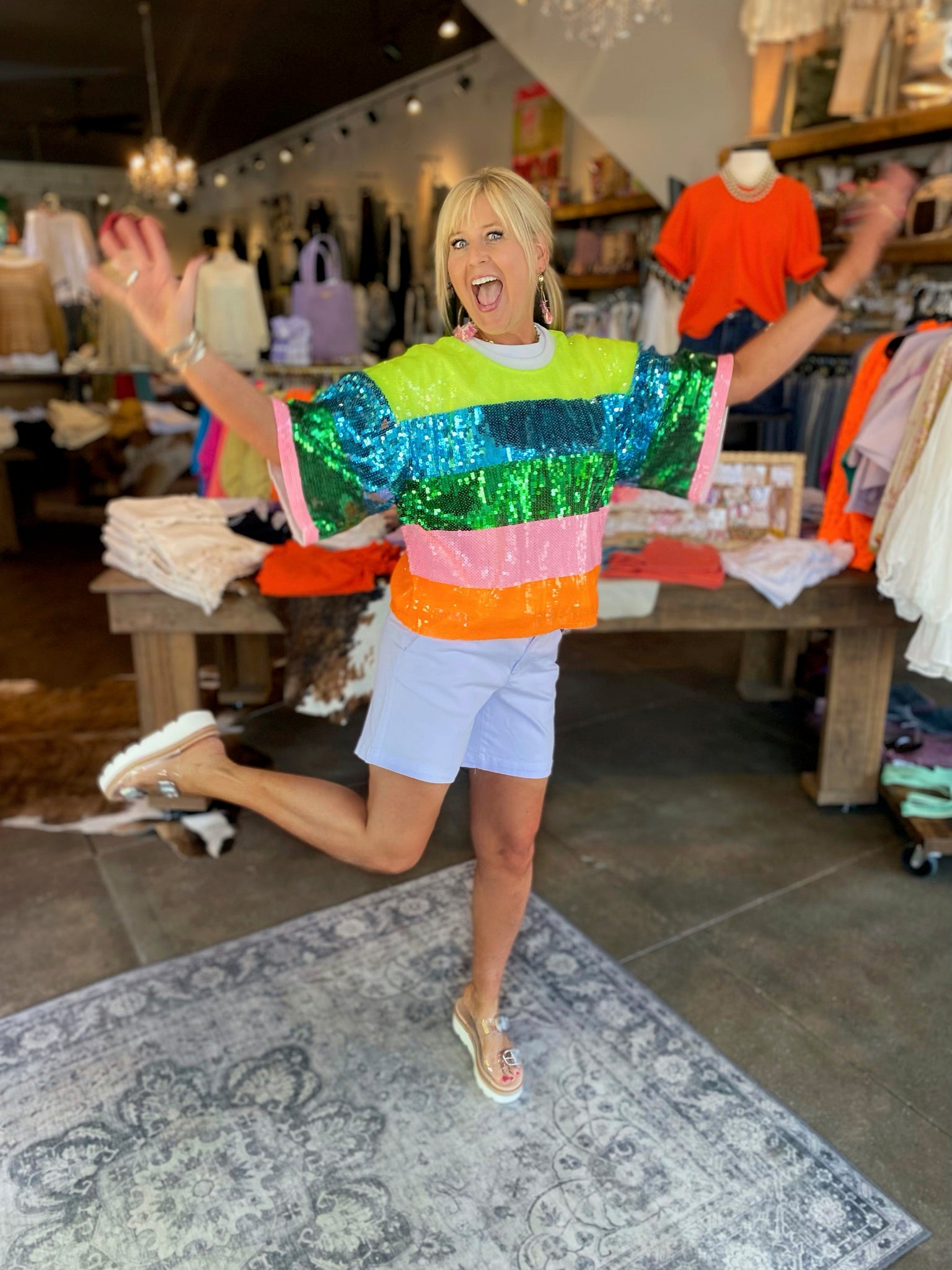 Lets Party Multi Stripe Sequin Blouse