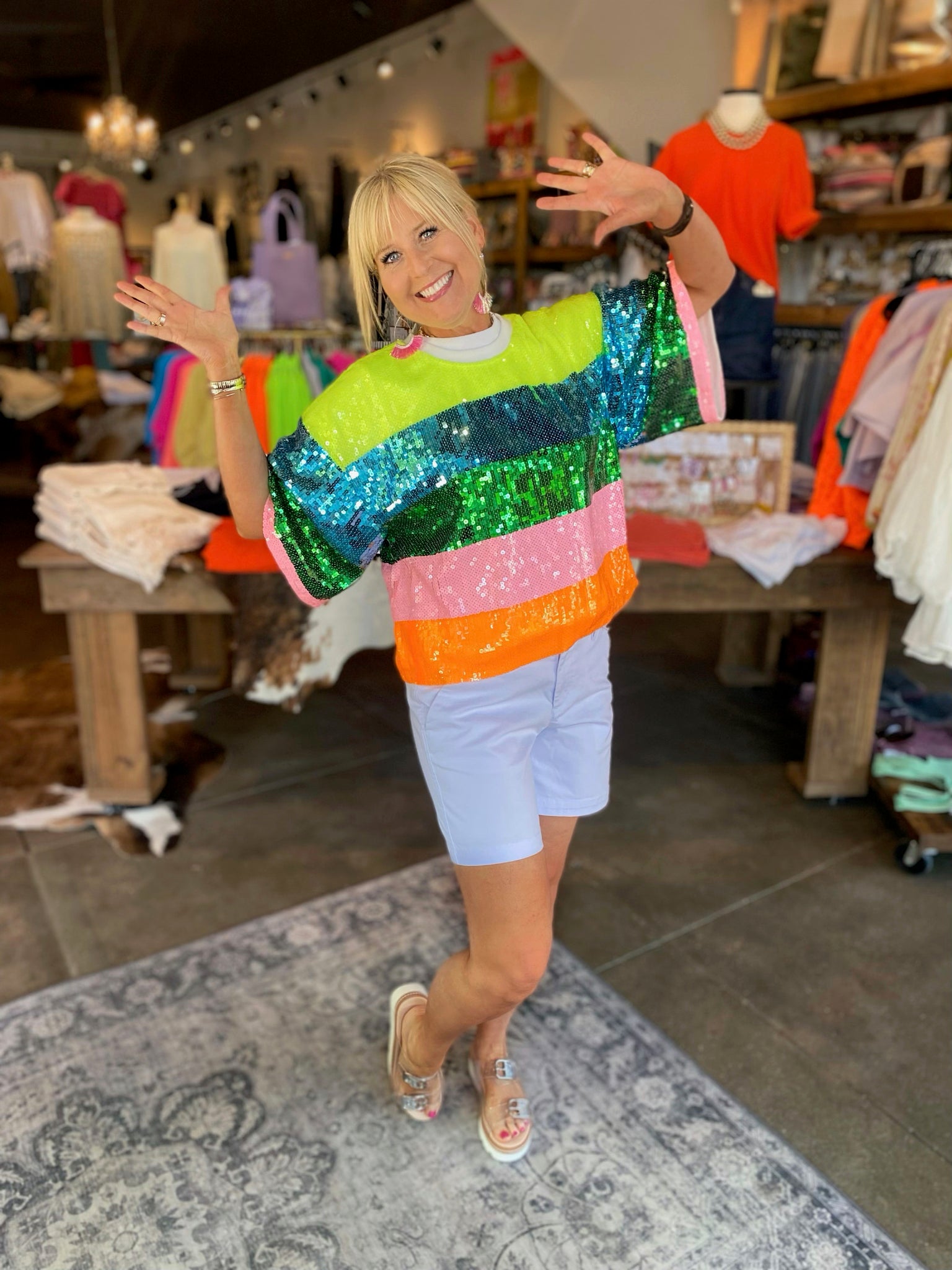 Lets Party Multi Stripe Sequin Blouse