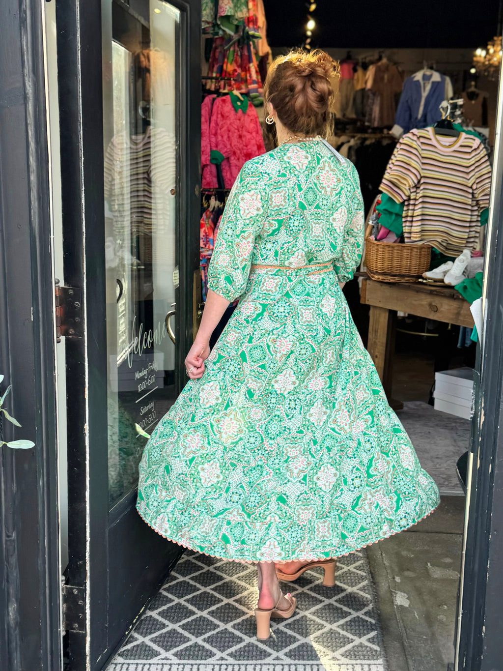 Uncle Frank Green Midi Tiered Dress 74658