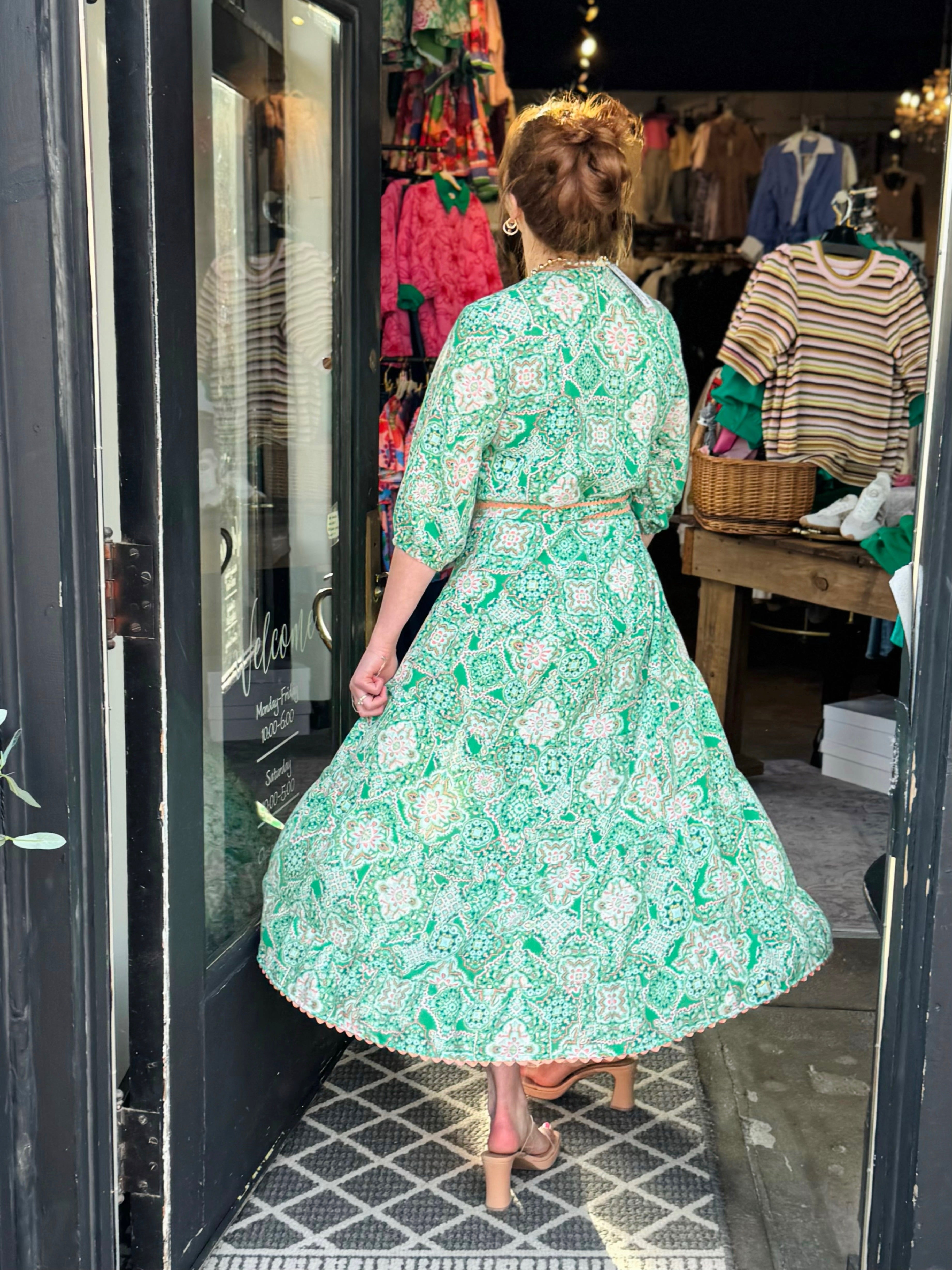 Uncle Frank Green Midi Tiered Dress 74658