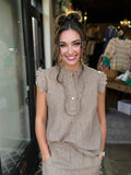 Ivy Jane Khaki Stripped Ruffle Top