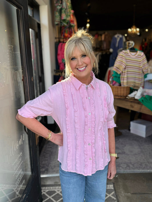 Ivy Jane Pink Tuxedo Gauze Shirt 641496