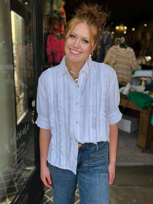 Ivy Jane White Tuxedo Gauze Shirt 641496