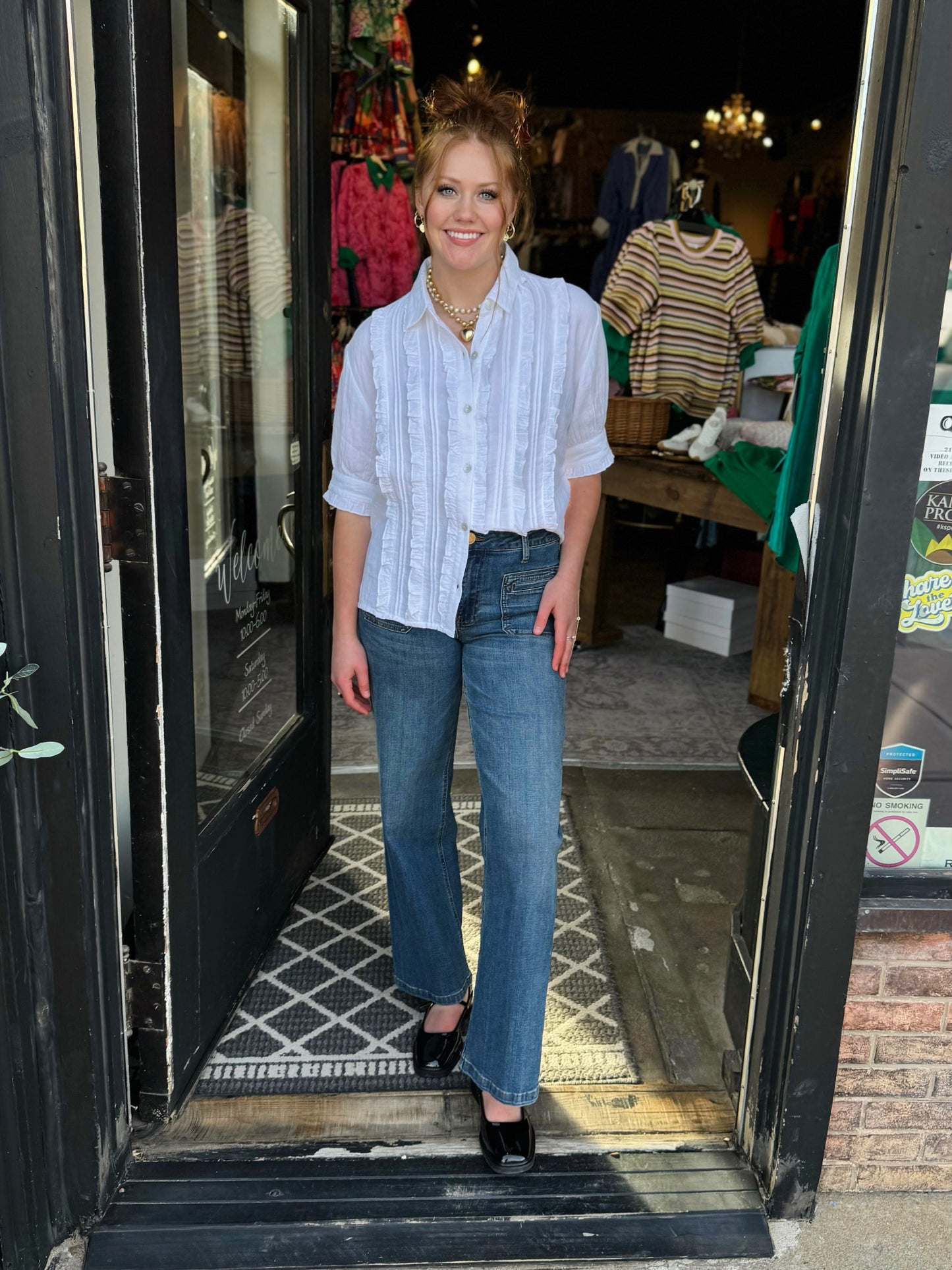 Ivy Jane White Tuxedo Gauze Shirt 641496