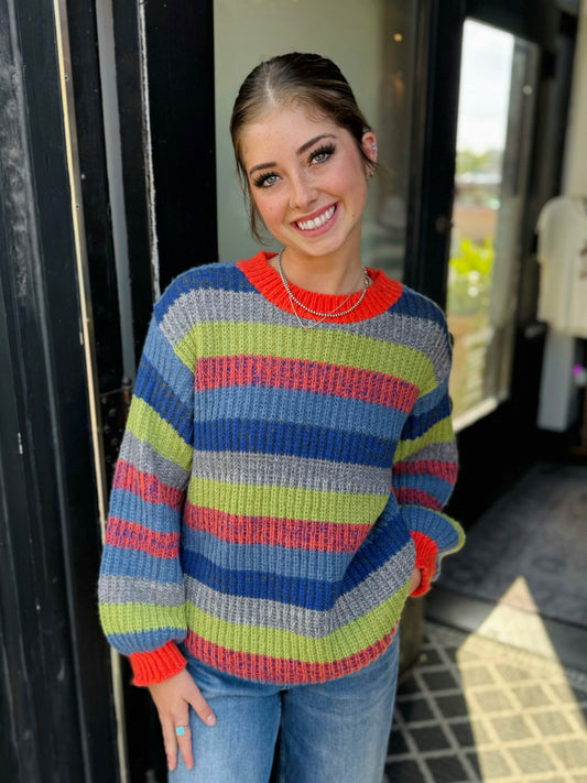 Coco And Carmen Multi Stripe Ronado Crew Neck Sweater
