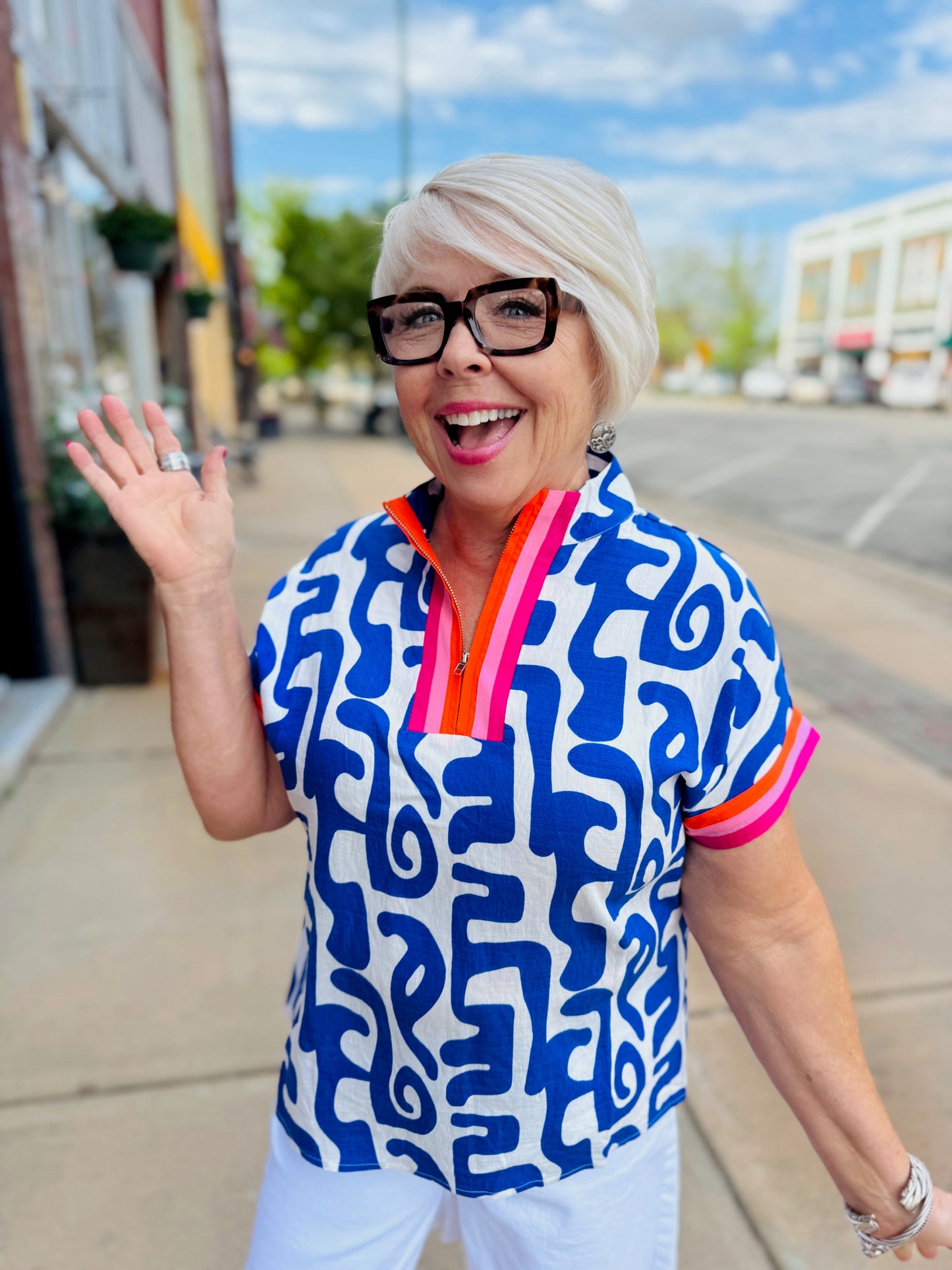 Sara Sport Short Sleeve Print Top