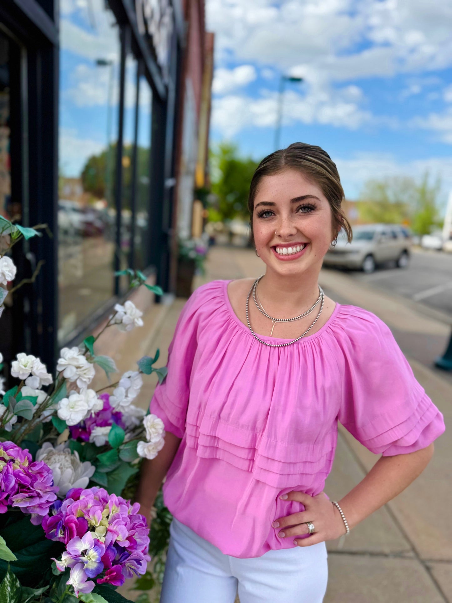 Ivy Jane Peony Bubble & Tuck Top