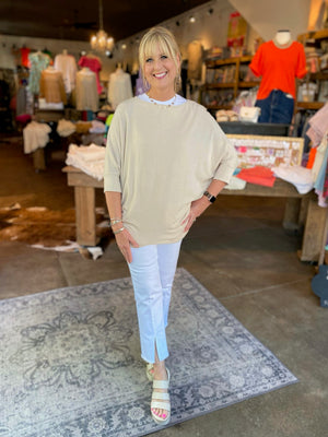 Taupe Short Sleeve Crepe Hacci