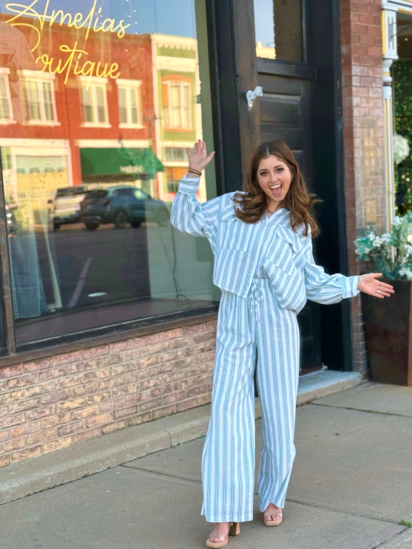 Astrid Green Stripe Womens Woven Pants