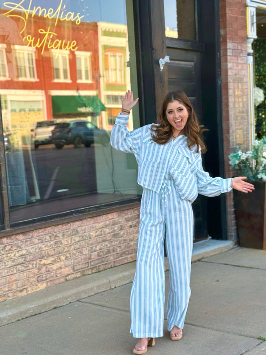 Astrid Green Stripe Womens Woven Pants