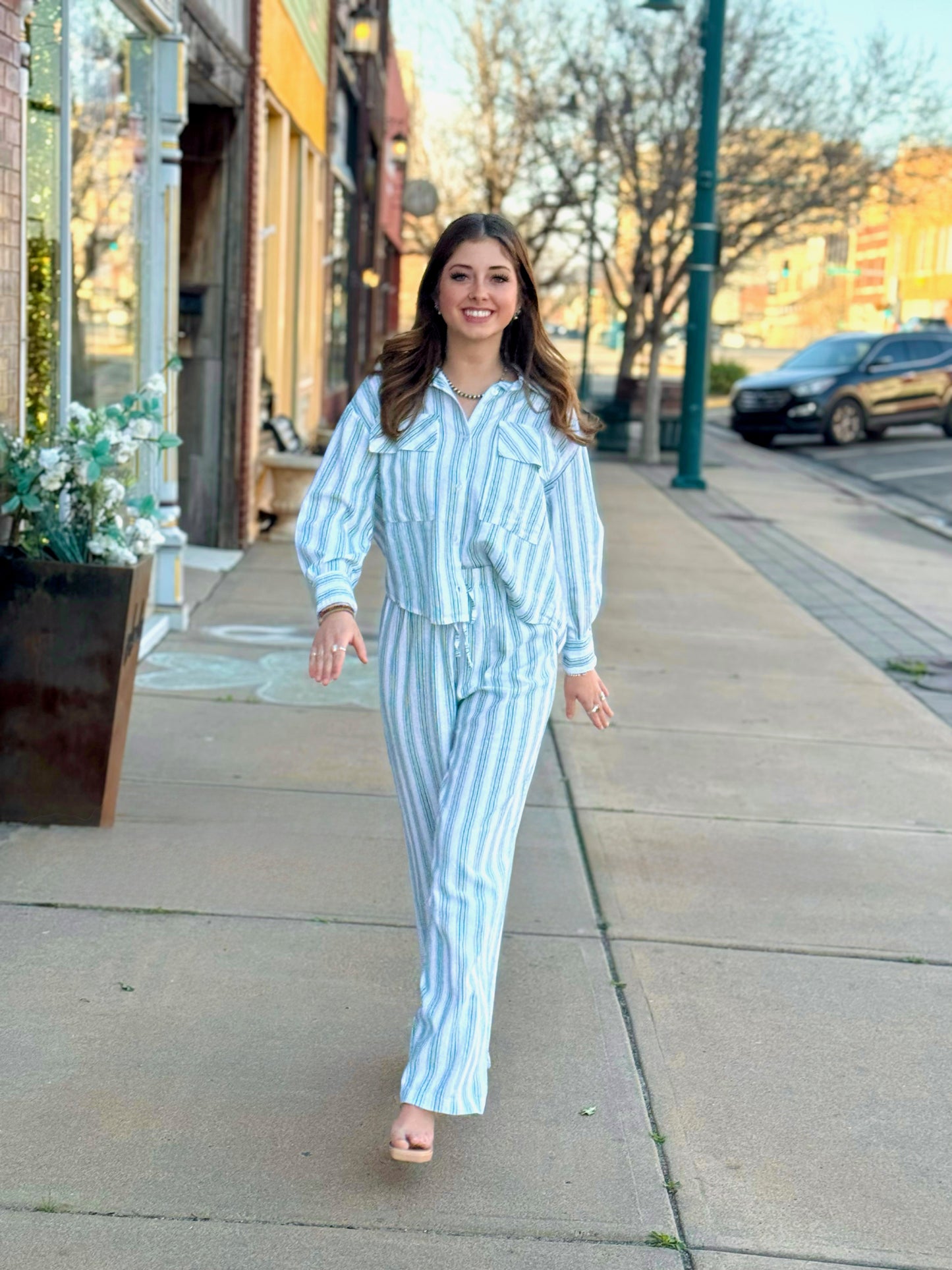 Astrid Green Stripe Womens Woven Pants