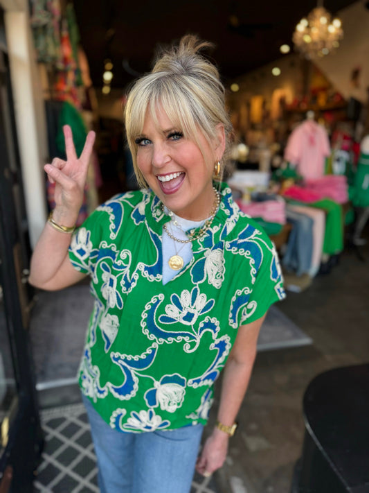 TRU LUXE GREEN EMBROIDERED POPOVER T16492BM