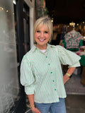 Jade Green Stripe Puff Sleeve Shirt