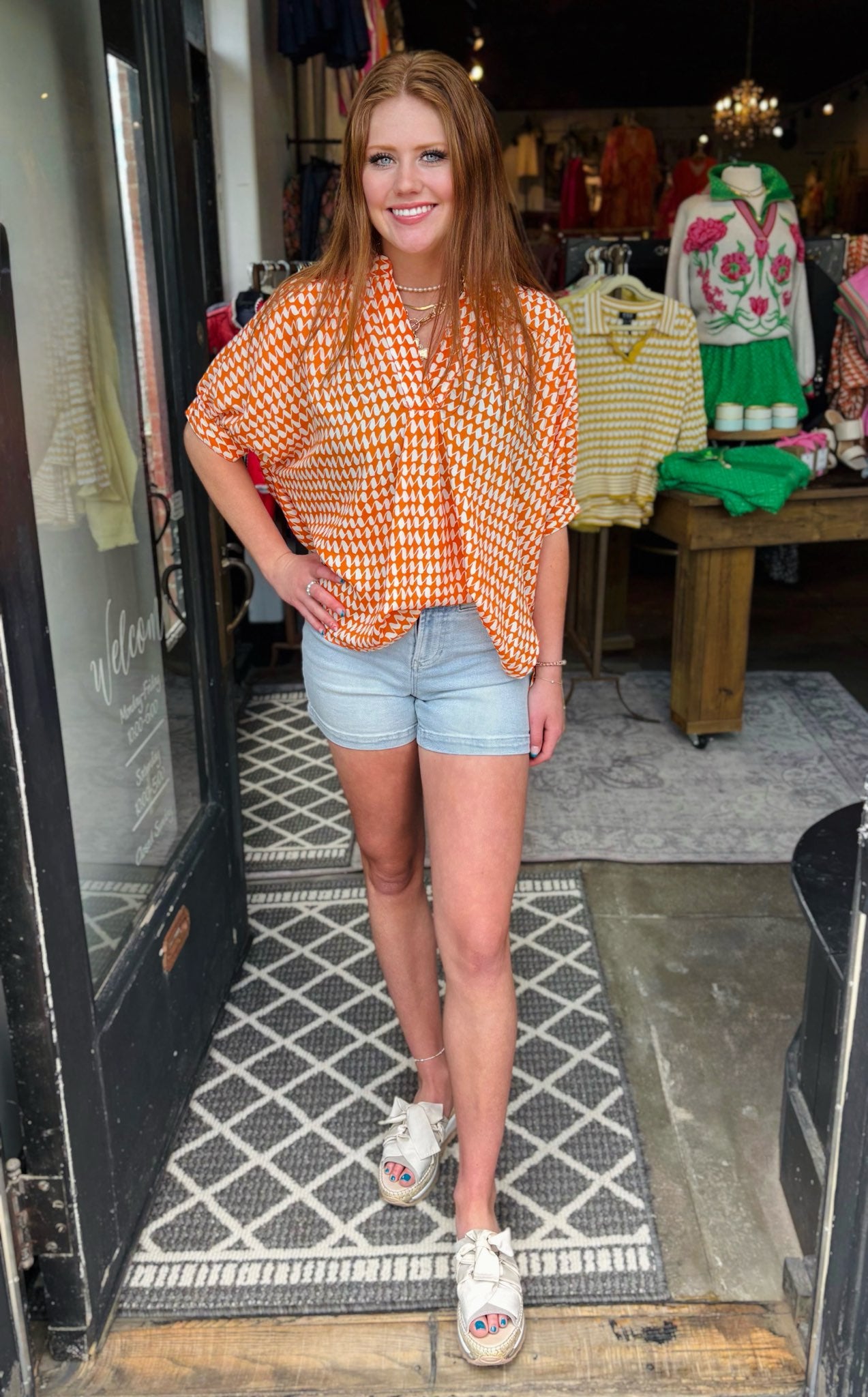 Ivy Jane Tangerine Squiggle Popover Top