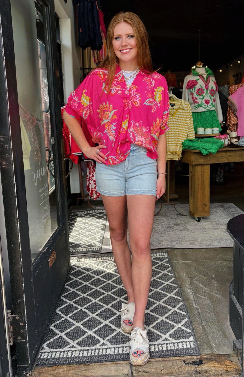 Ivy Jane Hot Pink Satin Popover Top