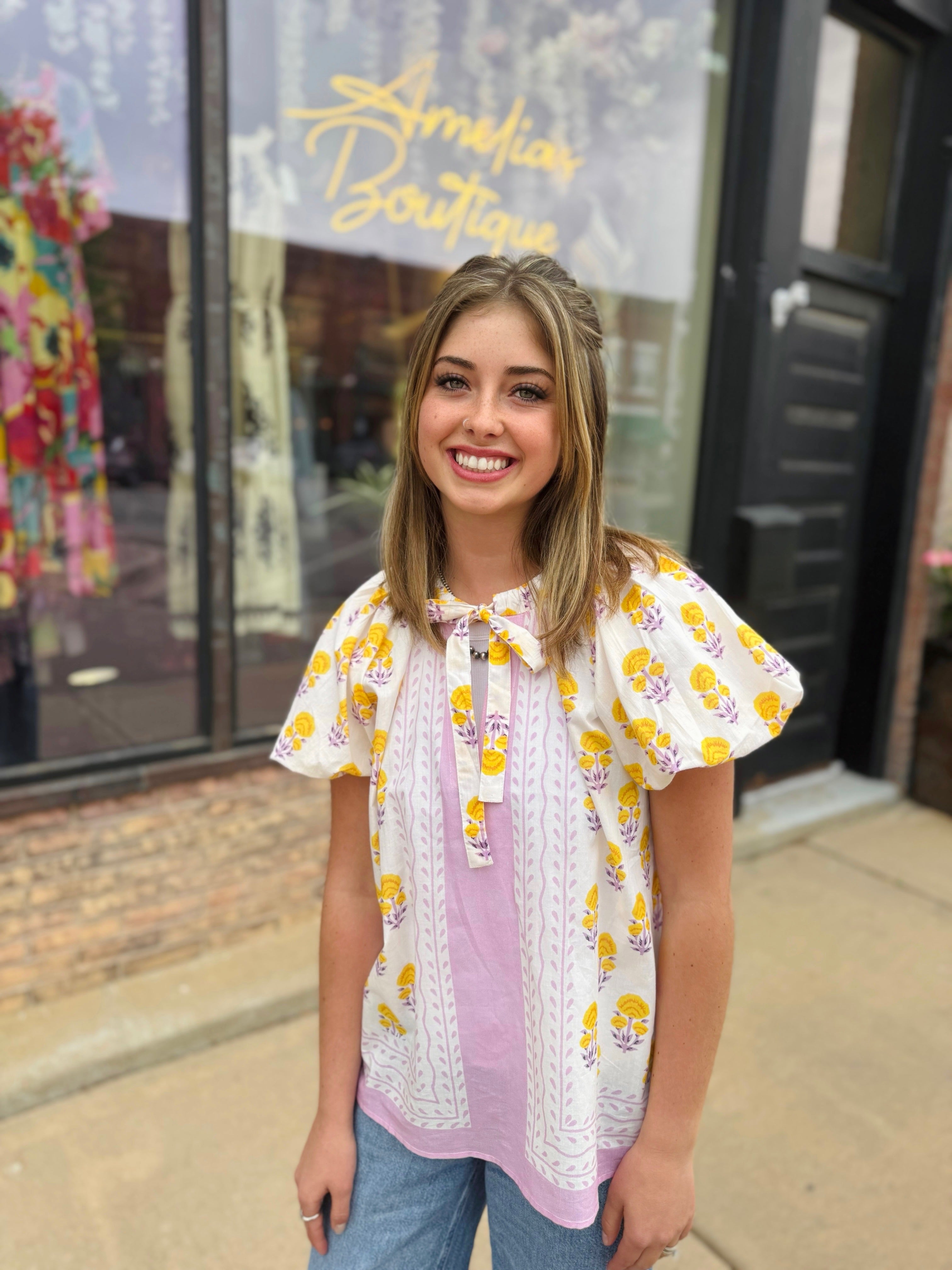 Ivy Jane White Border Block Print Top