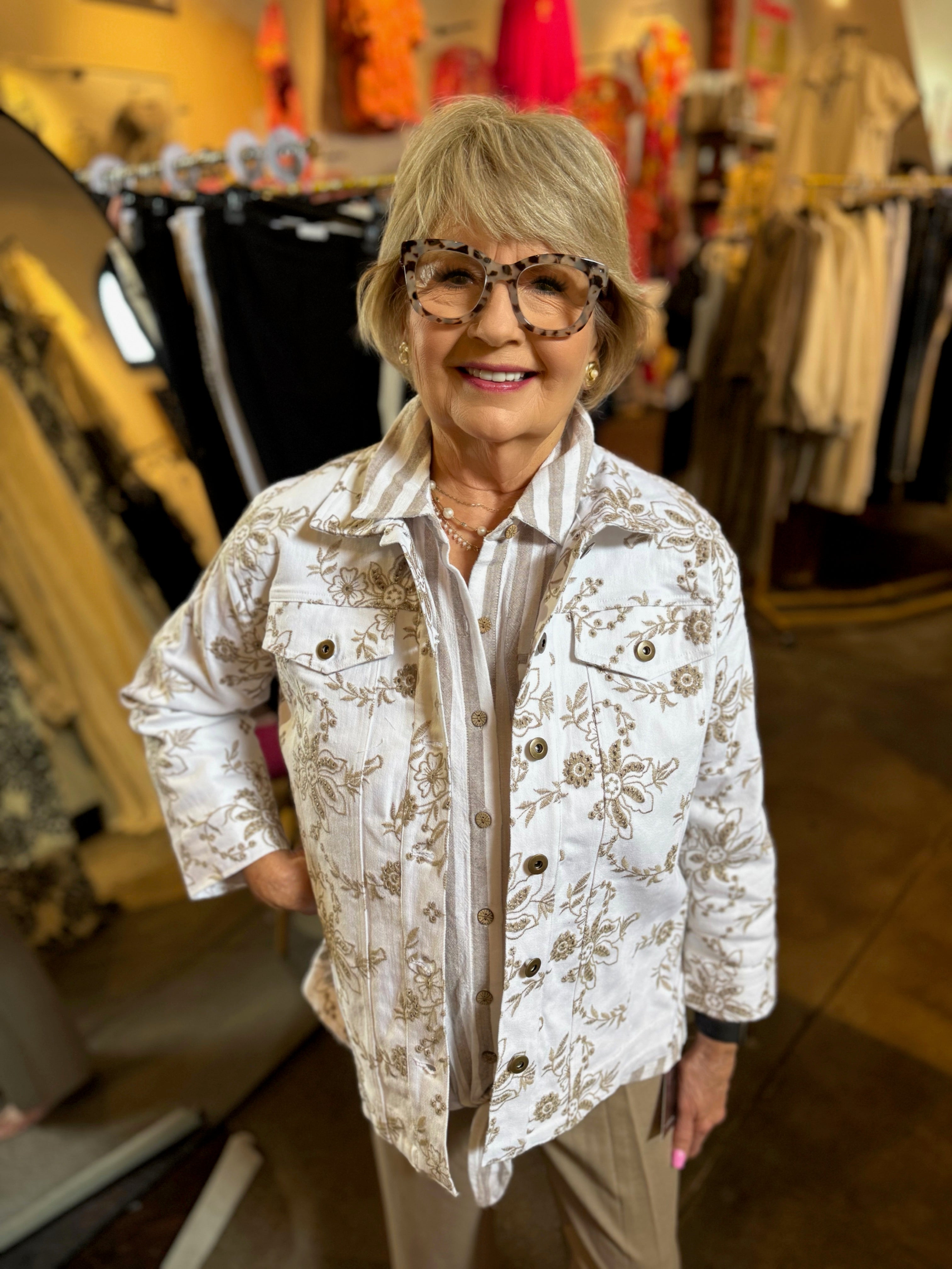 Multiples Stone Button Front Shirt