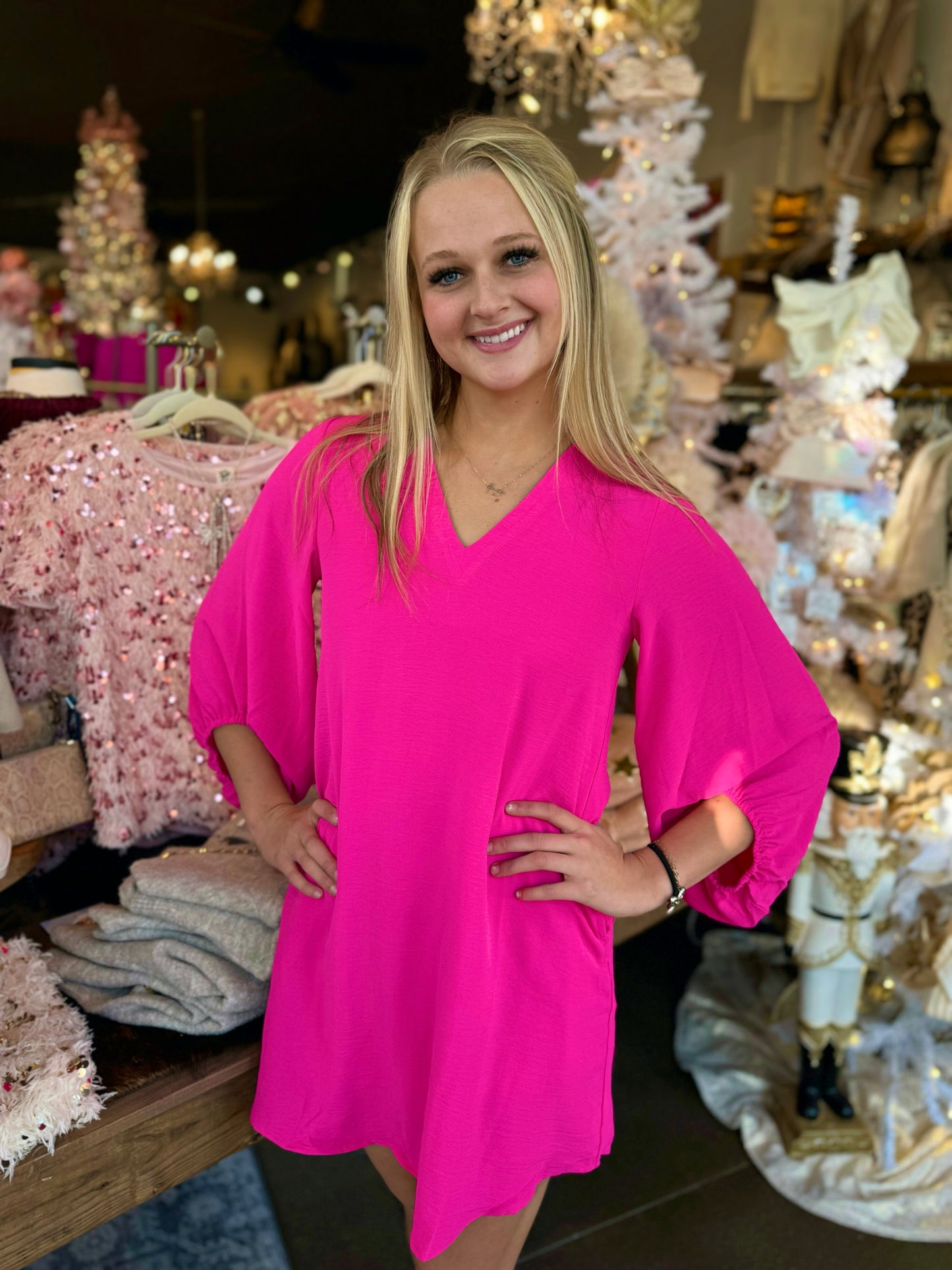 Ivy Jane Hot Pink Deep V-Neck Dress