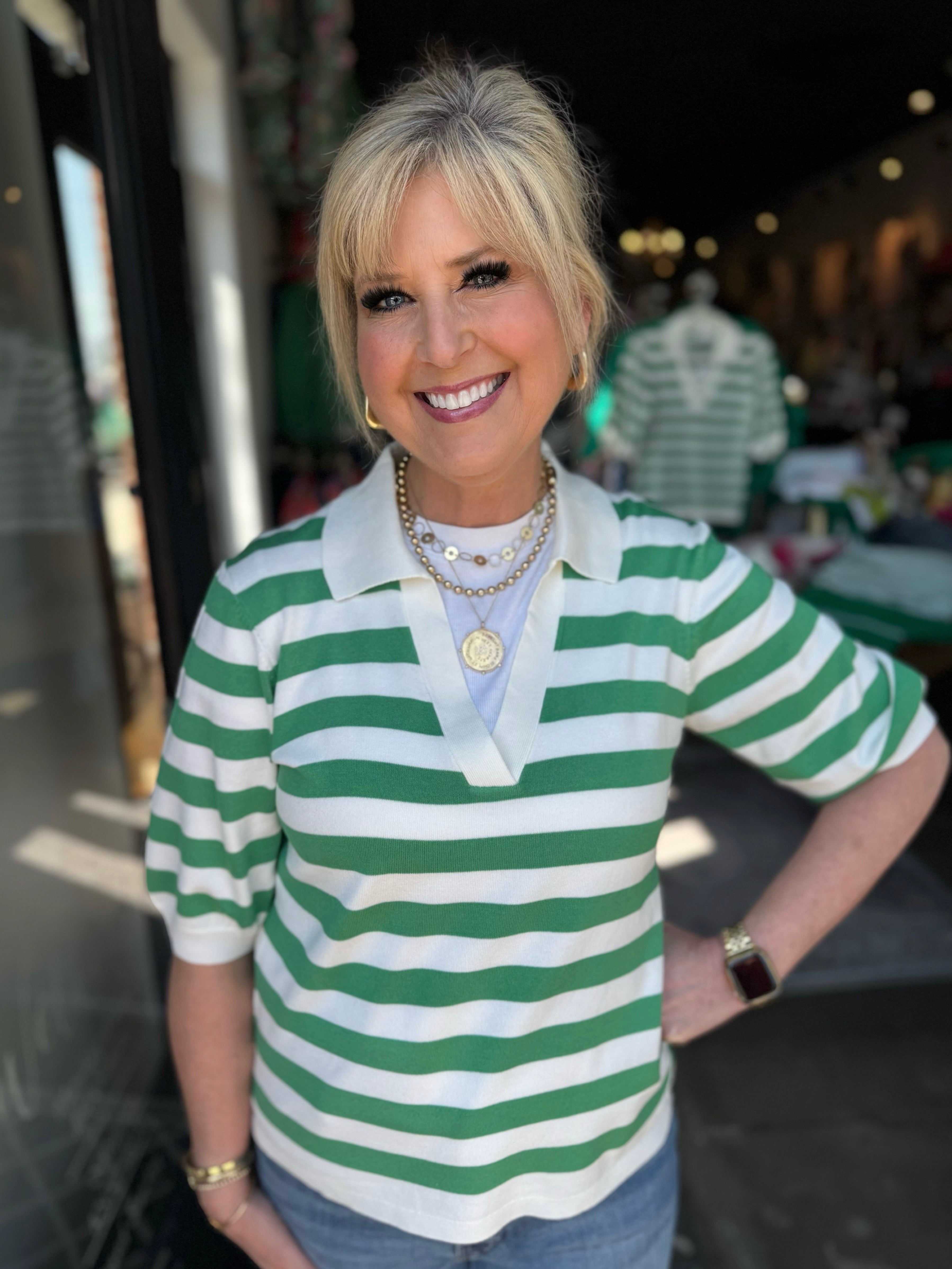 B.YOUNG GREEN/ WHITE STRIPE BYMMORLA SS POLO 20816302