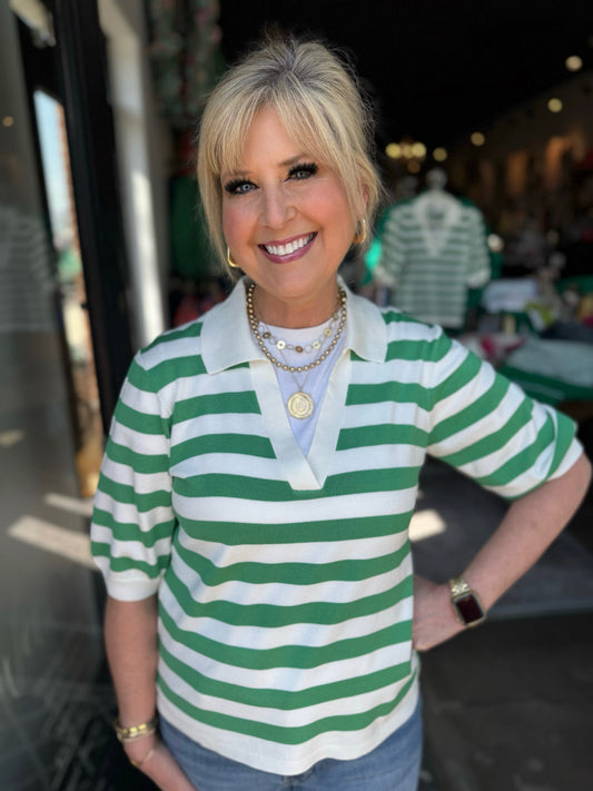 B.YOUNG GREEN/ WHITE STRIPE BYMMORLA SS POLO 20816302