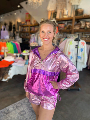 On the Go Color Block Metallic Wind Breaker