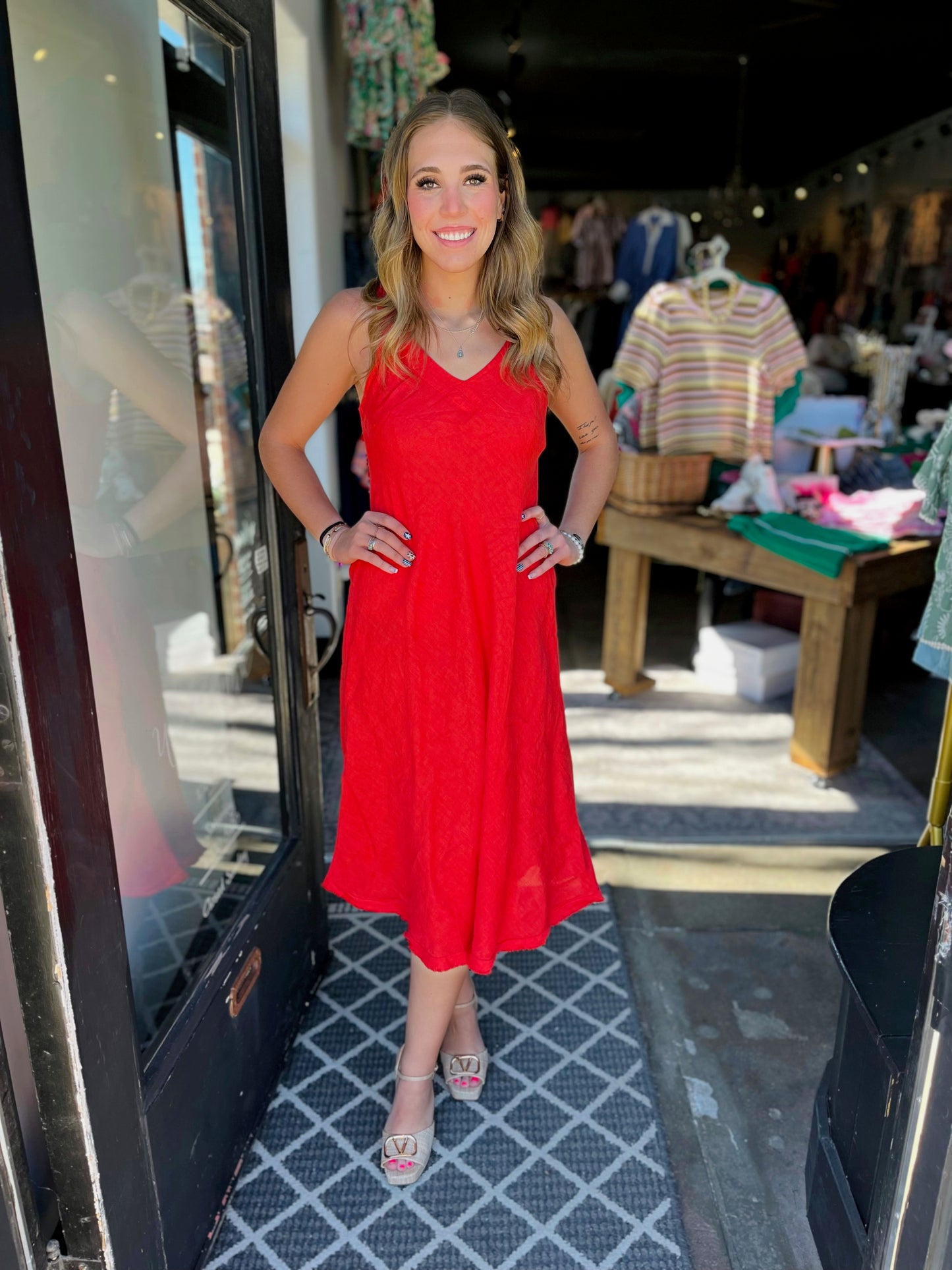 ASTRID RED LINEN DRESS 19-48591