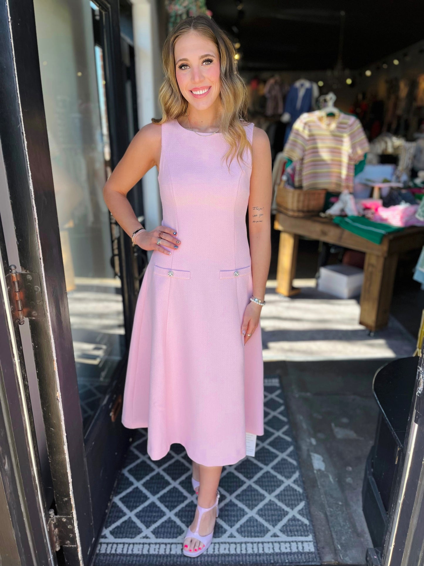 English Factory Pink Tweed Midi Dress
