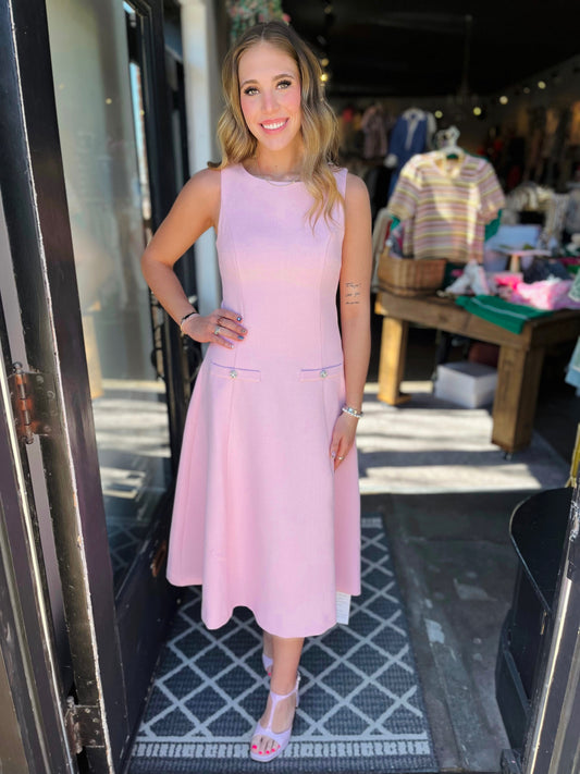English Factory Pink Tweed Midi Dress