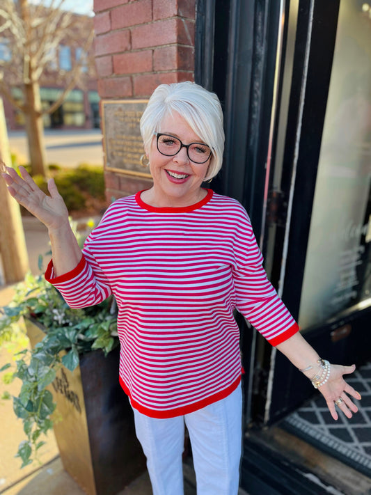 Multiples M16605KM Candy Pink 3/4 SLV DROP SHLDR WIDE NK SWTR TOP