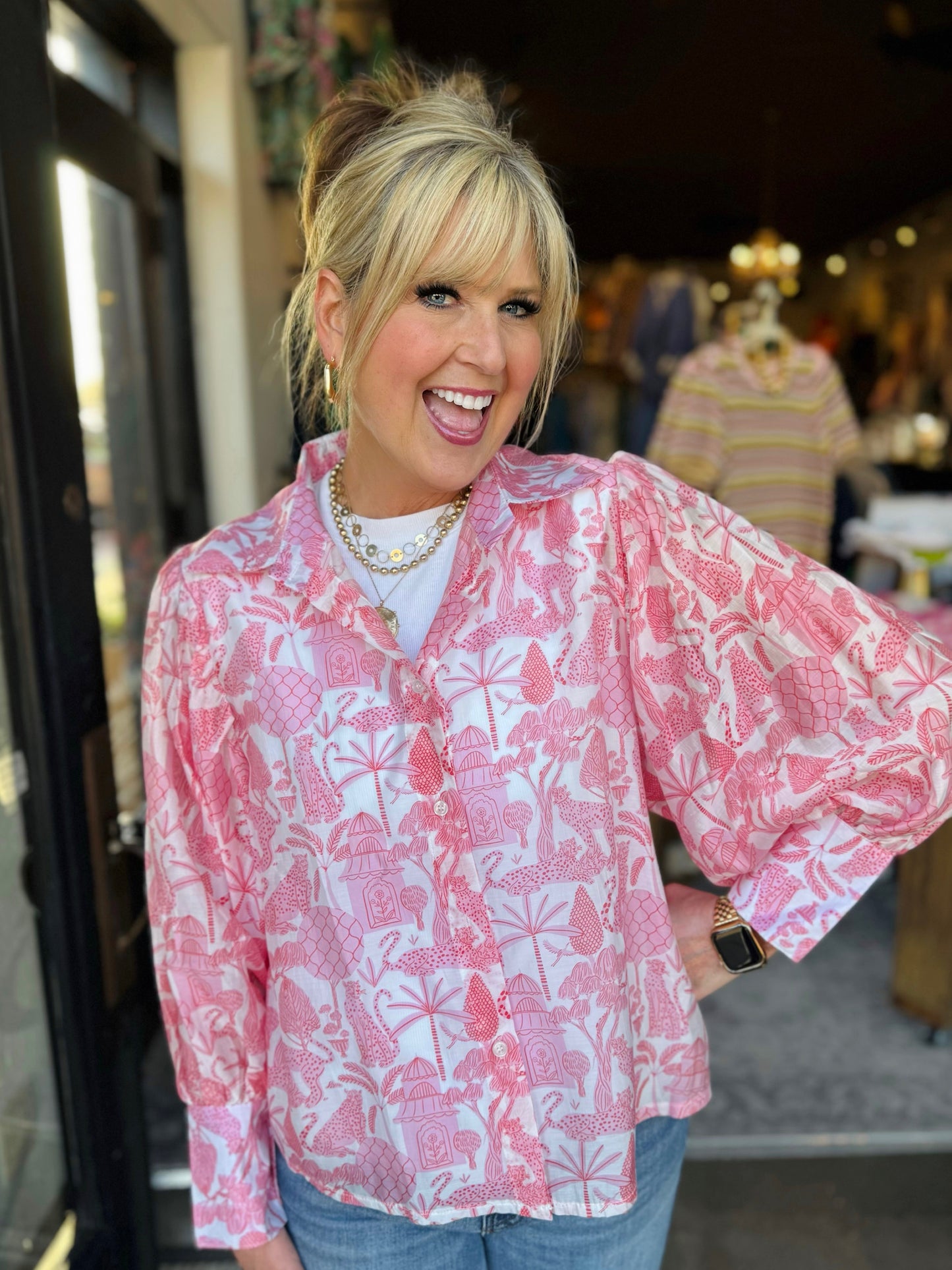 Astrid Pink Toile Woven Top 21-31921I