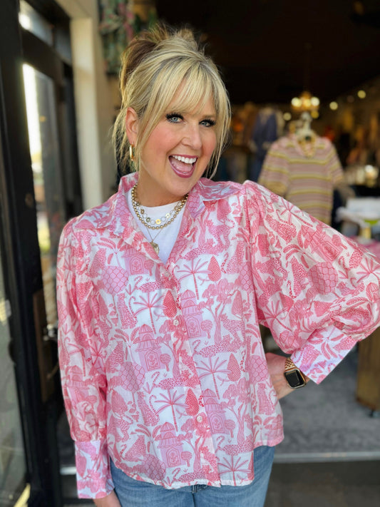 Astrid Pink Toile Woven Top 21-31921I