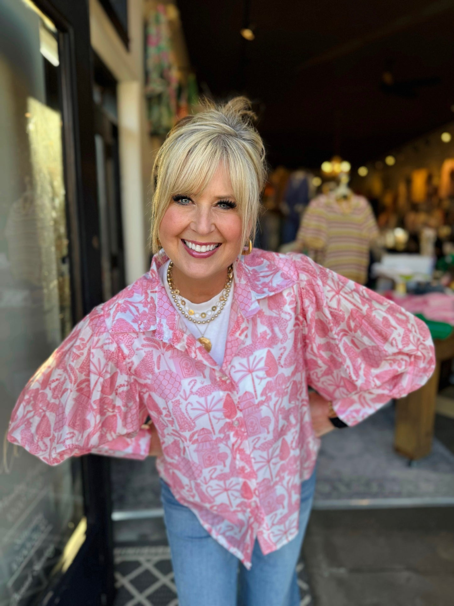 Astrid Pink Toile Woven Top 21-31921I