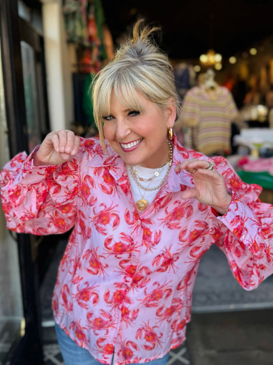 ASTRID SEA PINK RED CRABBY BLOUSE 21-319211