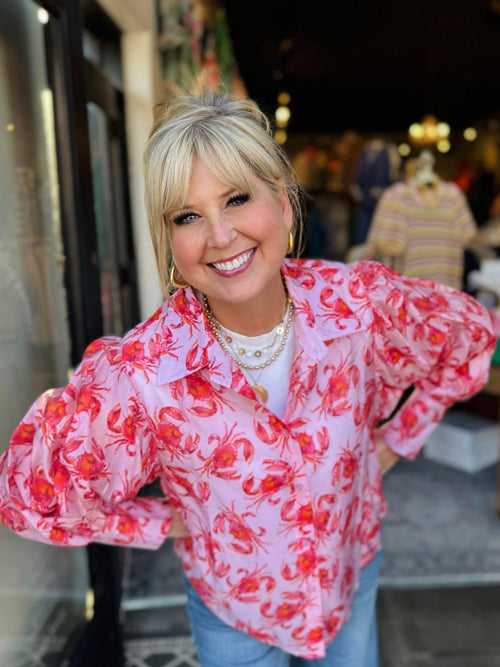 ASTRID SEA PINK RED CRABBY BLOUSE 21-319211