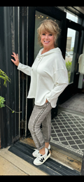 Tempo Paris Suede Taupe Stripe Pants