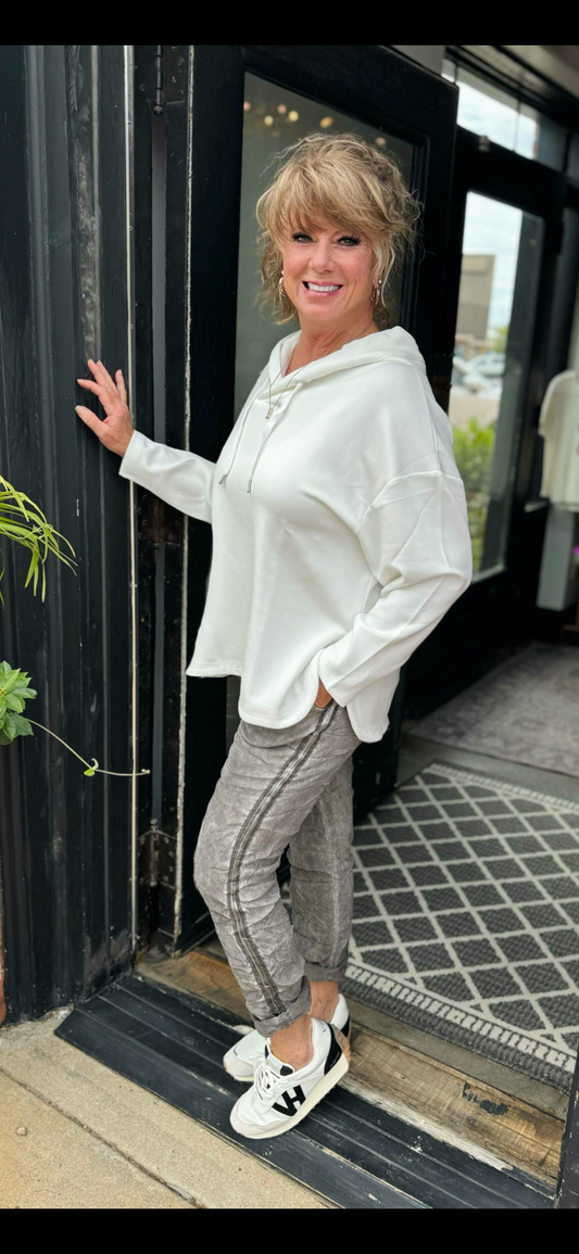 Tempo Paris Suede Taupe Stripe Pants