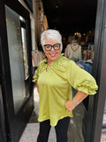 LIOR HAILEY RUFFLE V-NECK BLOUSE, LEAF GREEN