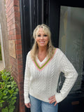 Spartina Kori Varsity Sweater Pearl White