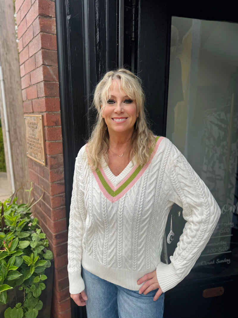 Spartina Kori Varsity Sweater Pearl White