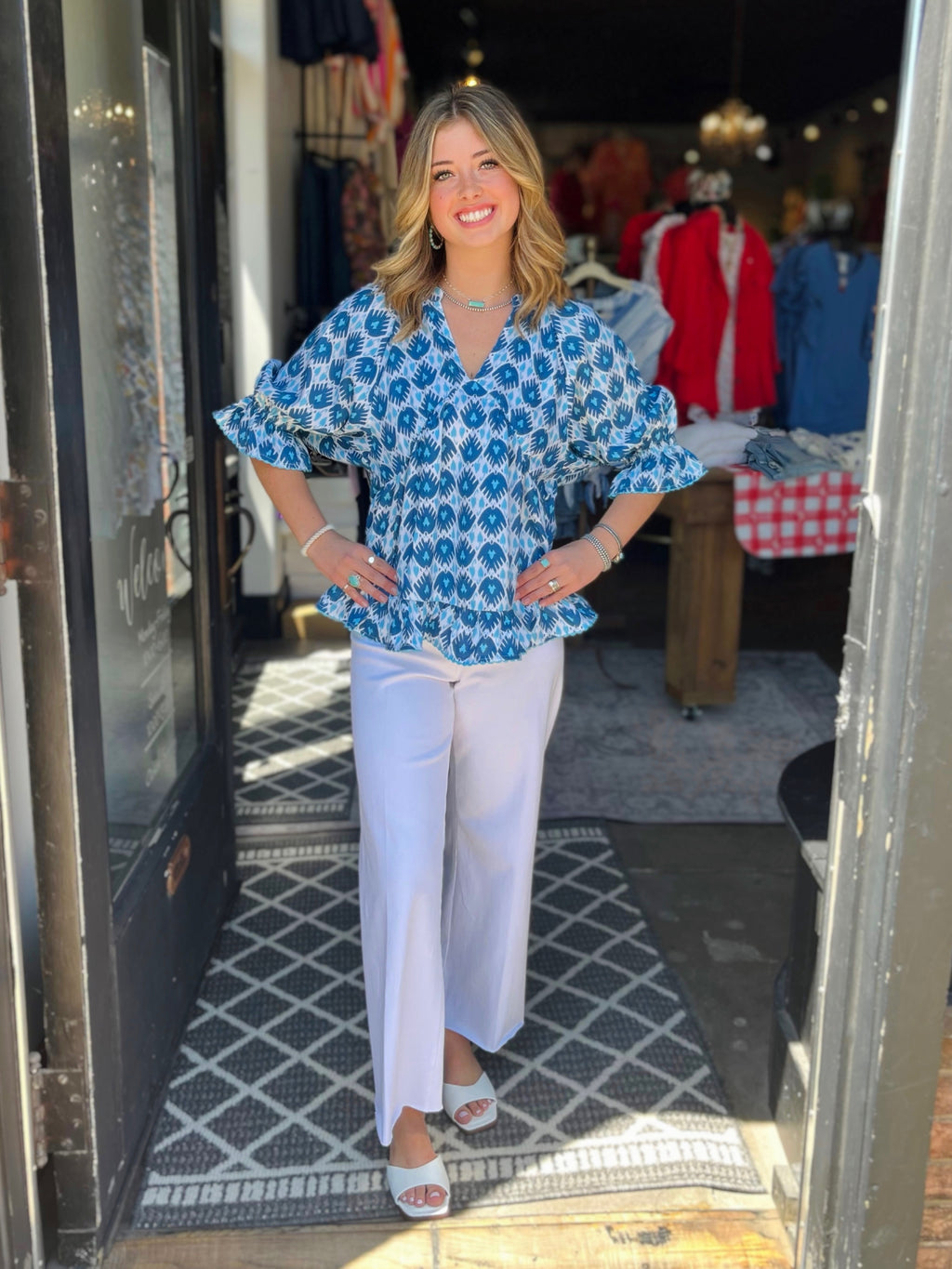 Ivy Jane Blue Ikatching Peplum Top