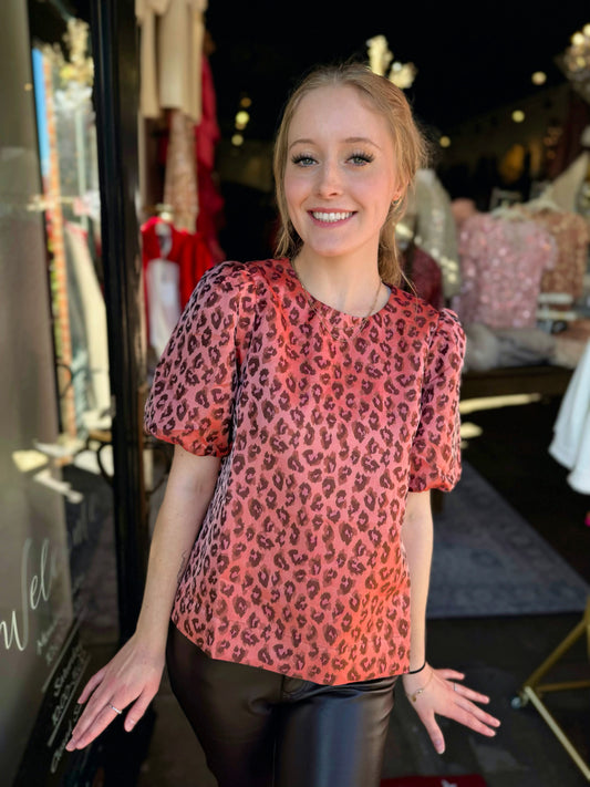 Jade Cheetah Bro Puff Sleeve Top