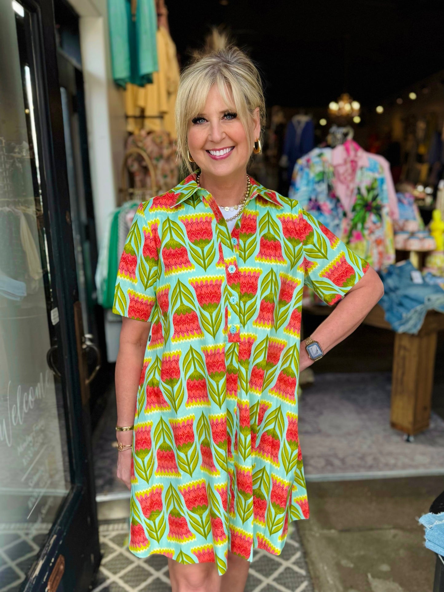 Uncle Frank Aqua Swing Shirt Dress