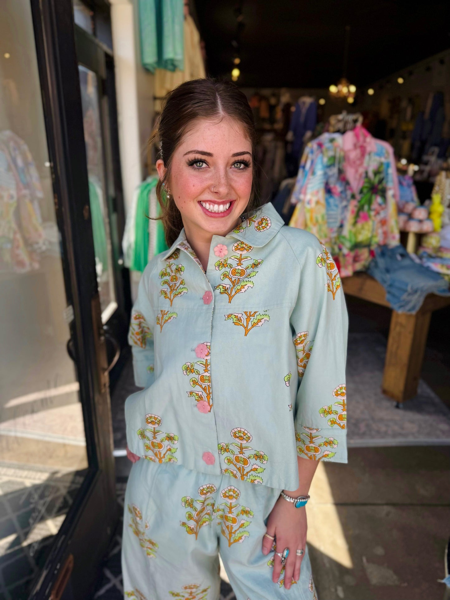 Ivy Jane Aqua Print Swing Jacket