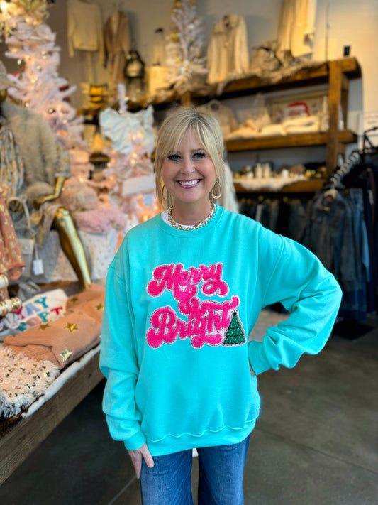 Teal Merry And Bright Crewneck