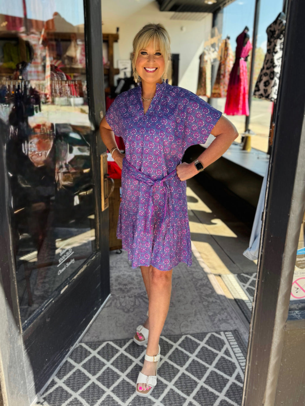 Uncle Frank Periwinkle Mock Kantha Stitched Floral Dress