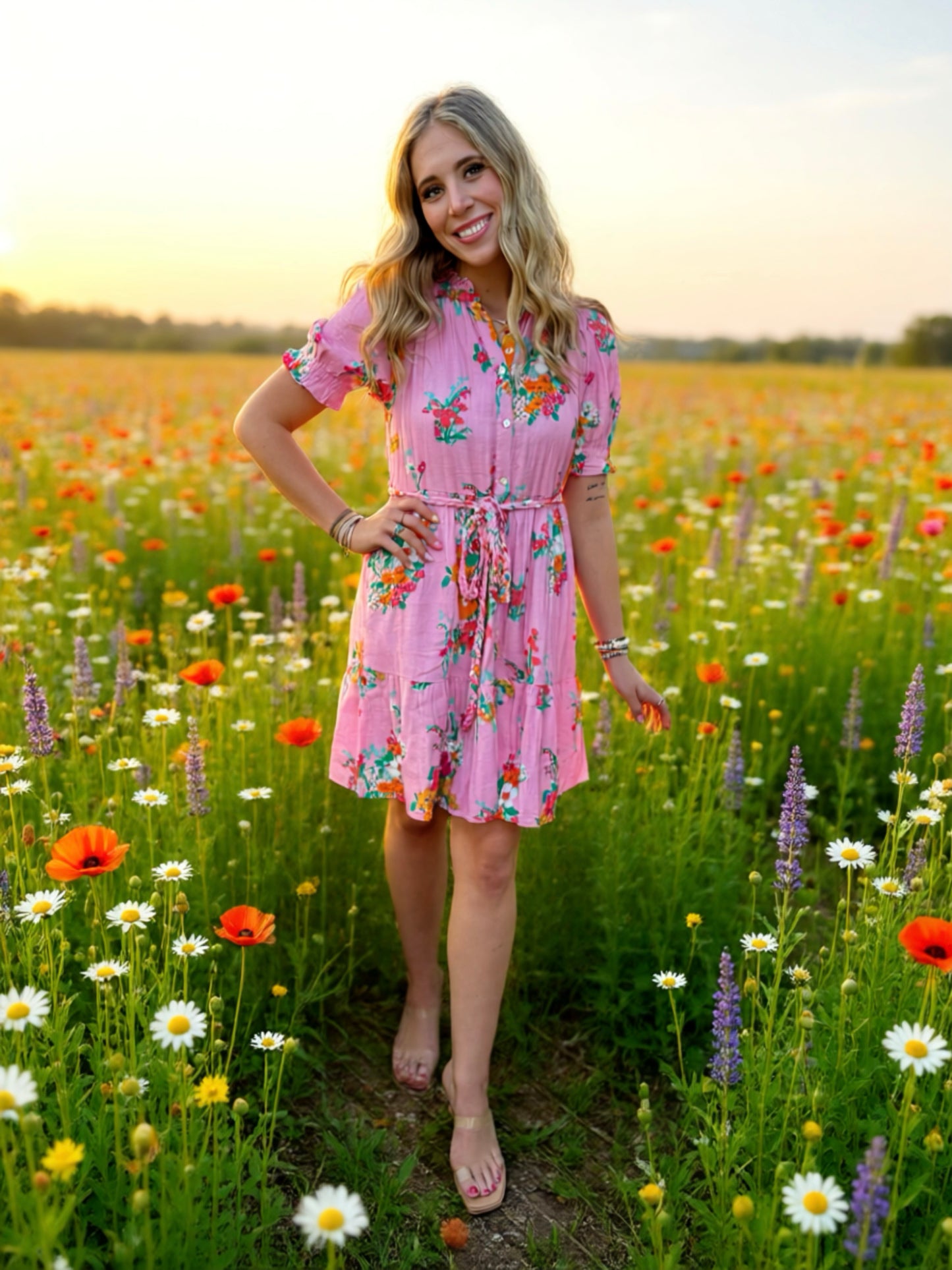 Uncle Frank Pink Floral Gauze Dress 74636