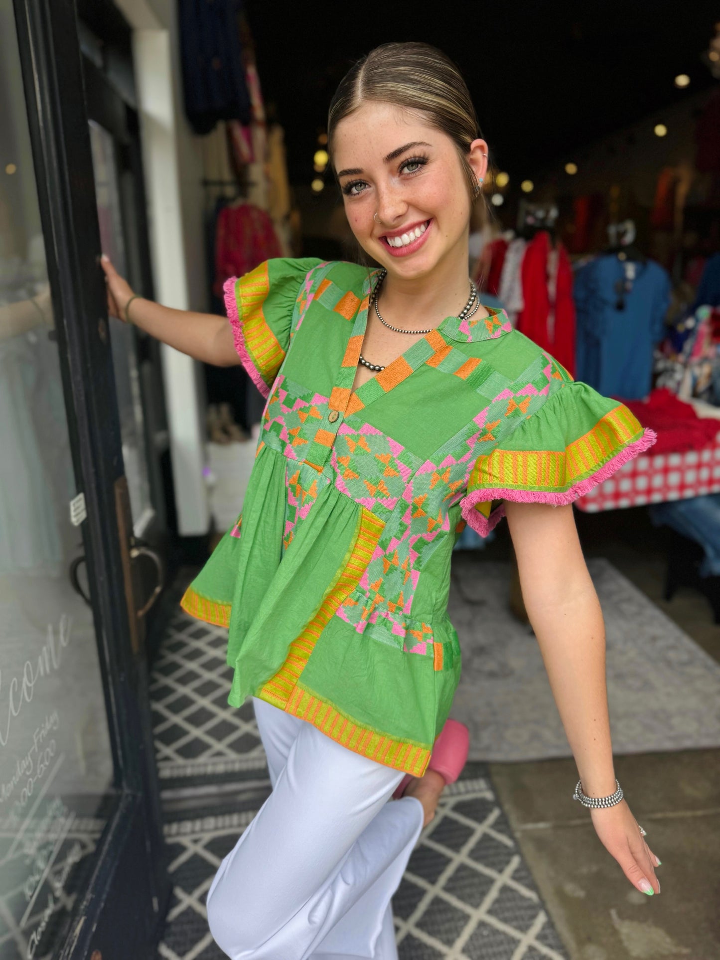 Ivy Jane Green Tiered Woven Top